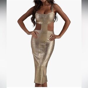 BELLA BARNETT / ALAMOUR metallic gold dress